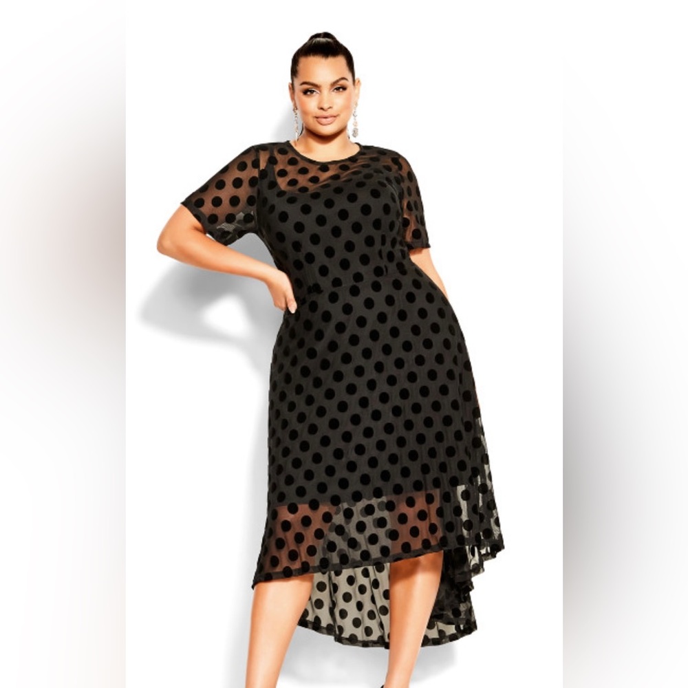 NWT City Chic Spot Flock Dress Black Size S 16